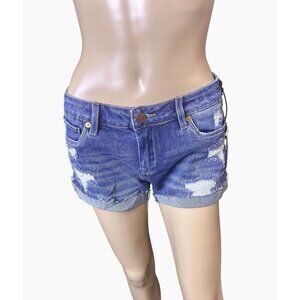 BLANKNYC Women's The Fulton Roll Up Distressed Denim Blue Shorts Size 31 NWT